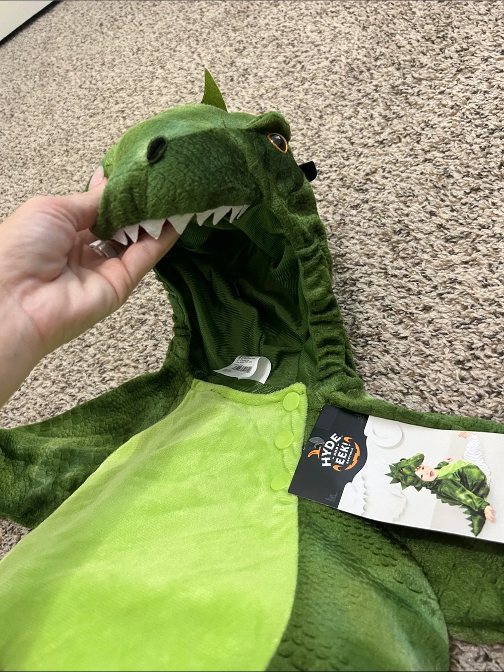 Kids Green Dinosaur Halloween Costume Plush Hooded Romper